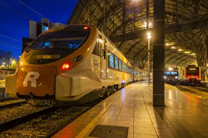 Night view of Estacio de Franca railway station with a regional train ready for departure Night view of Estacio de Franca railway station with a regional train ready for departure