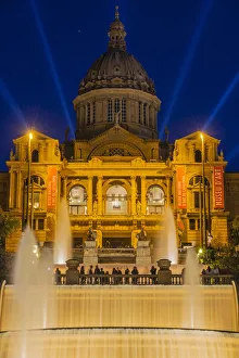 Night view of Palau Nacional waterfall located in Montjuic, Barcelona, Catalonia, Spain Night view of Palau Nacional waterfall located in Montjuic, Barcelona, Catalonia, Spain