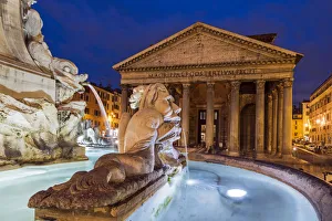 Night view of Pantheon and fountain at Piazza della Rotonda, Rome, Lazio, Italy Night view of Pantheon and fountain at Piazza della Rotonda, Rome, Lazio, Italy