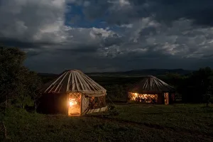 Nomad Tanzania yurt camp in Loliondo area Serengeti under moonlight, Tanzania Nomad Tanzania yurt camp in Loliondo area Serengeti under moonlight, Tanzania