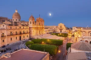 Noto, Sicily. Elevated view of the baroque Cathedral by night Noto, Sicily. Elevated view of the baroque Cathedral by night