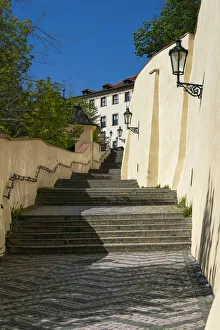 Old Castle Stairs leading to Prague Castle without tourists in the time of Covid-19 Old Castle Stairs leading to Prague Castle without tourists in the time of Covid-19