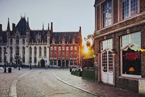 Old Market Square empty at sunrise, Belgium Old Market Square empty at sunrise, Belgium