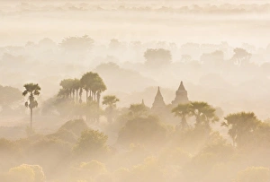 Pagodas from the air at sunrise, Bagan, Myanmar Pagodas from the air at sunrise, Bagan, Myanmar