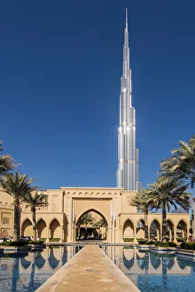 The Palace Downtown Dubai luxury hotel with Burj Khalifa skyscraper behind, Dubai The Palace Downtown Dubai luxury hotel with Burj Khalifa skyscraper behind, Dubai