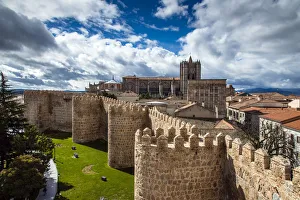 Panoramic view over the Cathedral and the medieval city walls, Avila, Castile and LeAA³n Panoramic view over the Cathedral and the medieval city walls, Avila, Castile and LeAA³n