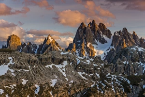 Panoramic view over the Sorapis mountain group at sunset, Dolomites, Veneto, Italy Panoramic view over the Sorapis mountain group at sunset, Dolomites, Veneto, Italy
