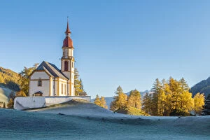Frosty Collection: The parish church of Obernberg am Brenner on a cold autumn morning, Innsbruck Land, Tyrol, Austria