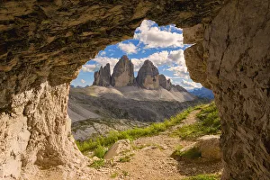 Three peaks of Lavaredo views from a cave, Bolzano Province, Trentino Alto Adige, Italy Three peaks of Lavaredo views from a cave, Bolzano Province, Trentino Alto Adige, Italy