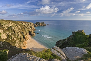 Pednvounder beach and Logan Rock from Treen Cliff, Cornwall, England Pednvounder beach and Logan Rock from Treen Cliff, Cornwall, England