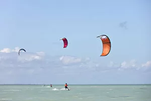 Watersports Gallery: People practice kitesurfing on the island of Holbox, Quintana Roo, Yucatan, Mexico