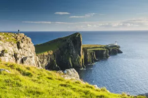 Images Dated 5th September 2014: Person Overlooking Neist Point Lighthouse, Isle of Skye, Scotland