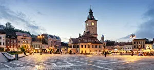Piata Sfatului (Council Square) at dusk, with the former Council House, built in 1420 Piata Sfatului (Council Square) at dusk, with the former Council House, built in 1420