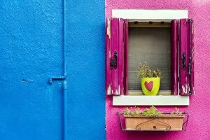 Images Dated 19th October 2014: Picturesque colourful detail of a painted house in Burano, Veneto, Italy