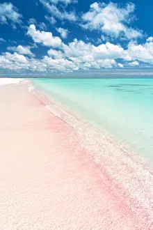 Pink sand beach washed by crystal turquoise sea, Caribbean, Central America Pink sand beach washed by crystal turquoise sea, Caribbean, Central America