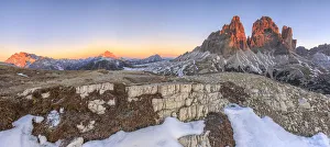 Pink sky at sunrise frames the Three Peaks of Lavaredo Dolomites Auronzo of Cadore Pink sky at sunrise frames the Three Peaks of Lavaredo Dolomites Auronzo of Cadore