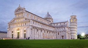 Pisa, Campo dei Miracoli, Tuscany. Cathedral and leaning tower at dusk, long exposure Pisa, Campo dei Miracoli, Tuscany. Cathedral and leaning tower at dusk, long exposure