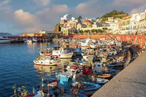 Sun Lit Gallery: Ponza with colourful houses and boats overlooking the harbour, Ponza island, Archipelago Pontino