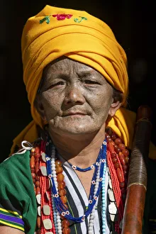 Portrait of a woman with traditional tattooed face in Mindat, Chin State, Myanmar Portrait of a woman with traditional tattooed face in Mindat, Chin State, Myanmar