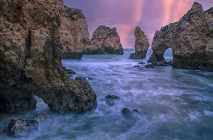 Portugal, Algarve, Lagos, sea cliffs at sunrise Portugal, Algarve, Lagos, sea cliffs at sunrise