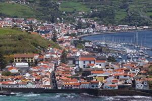 Horta Gallery: Portugal, Azores, Faial Island, Horta of town and Porto Pim from Monte de Guia