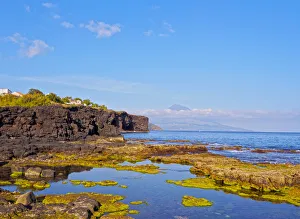 Portugal, Azores, Faial, Lajinha, Natural Swimming Pools, Coastline and Mount Pico Portugal, Azores, Faial, Lajinha, Natural Swimming Pools, Coastline and Mount Pico