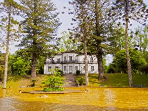 Portugal, Azores, Sao Miguel, Furnas, Thermal Water Pool and Mansion in Parque Terra Portugal, Azores, Sao Miguel, Furnas, Thermal Water Pool and Mansion in Parque Terra