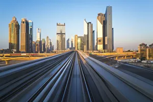 POV on the modern driverless Dubai elevated Rail Metro System, running alongside the POV on the modern driverless Dubai elevated Rail Metro System, running alongside the