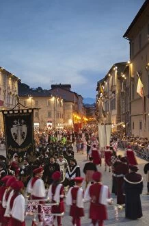Images Dated 3rd August 2014: Procession of medieval festival of La Quintana in Piazza Arringo, Ascoli Piceno, Le Marche
