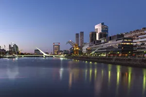 Puente de la Mujer (Bridge of the Woman) at dusk, Puerto Madero, Buenos Aires, Argentina Puente de la Mujer (Bridge of the Woman) at dusk, Puerto Madero, Buenos Aires, Argentina