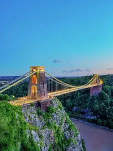 Bristol Landmarks Prints: Clifton Suspension Bridge at dusk, Bristol, England, United Kingdom