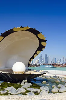 Qatar, Doha, Modern Skyline and Pearl Monument Qatar, Doha, Modern Skyline and Pearl Monument