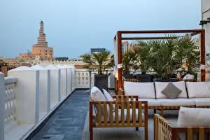 Qatar, Doha, Rooftop terrace of boutiqe hotel at Souq Waqif with Fanar Qatar Islamic Qatar, Doha, Rooftop terrace of boutiqe hotel at Souq Waqif with Fanar Qatar Islamic