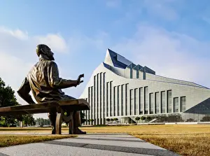 Prints of Two Rainis Sculpture by Aigars Bikse in front of the National Library of Latvia, Riga, Latvia Latvia Prints: Two Rainis Sculpture Print in Riga, Latvia