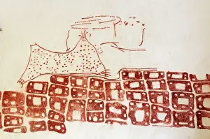 Prints of Reconstitution of a painting found in an interior of an old house in Catal Huyuk Catal Huyuk Prints: Print of a Neolithic painting depicting volcanic eruption