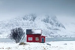 Red House in Winter, Lofoten Islands, Norway Red House in Winter, Lofoten Islands, Norway