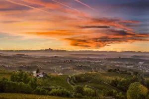 Agricultures Gallery: Red Sunset in Langa up the hills of Castiglione Tinella, Piedmont, Italy, Europe