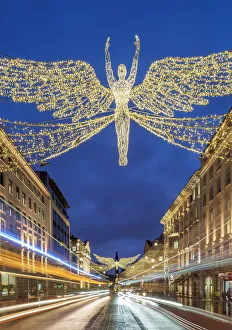 Regent Street with Christmas Illuminations at twilight, London, England, United Kingdom Regent Street with Christmas Illuminations at twilight, London, England, United Kingdom