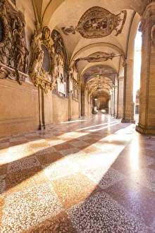 The renaissence architecture of Archiginnasio Biblioteca Comunale Cloister The renaissence architecture of Archiginnasio Biblioteca Comunale Cloister