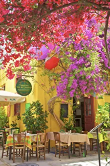 Prints of Restaurant in the Old Town of Nafplio, Argolis, The Peloponnese, Greece, Southern Europe Related Prints: Print of Old Town Nafplio Restaurant Scene