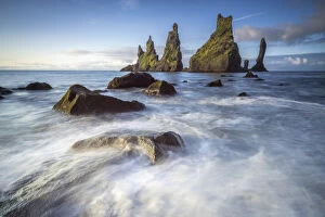 Sudurland Region Gallery: Reynisdrangar rock formation in sea near Vik i Mydral, South Iceland, Iceland