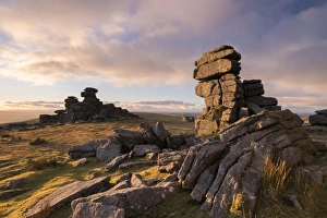 Rich evening sunlight at Great Staple Tor, Dartmoor National Park, Devon, England Rich evening sunlight at Great Staple Tor, Dartmoor National Park, Devon, England