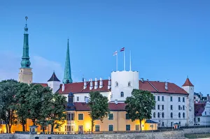 Riga Castle and Skyline at Dusk, Old Town, Riga, Latvia Riga Castle and Skyline at Dusk, Old Town, Riga, Latvia