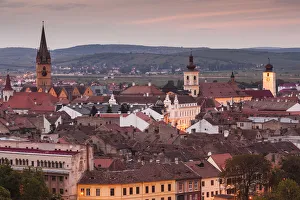 Romania, Transylvania, Sibiu, elevated city view, dusk Romania, Transylvania, Sibiu, elevated city view, dusk