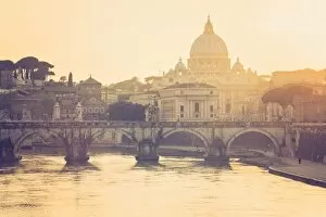 Rome Collection: Rome, Lazio, Italy. St Angel bridge at sunset