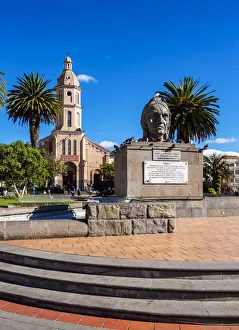 Ruminawi Monument and San Luis Church, Simon Bolivar Park, Otavalo, Imbabura Province Ruminawi Monument and San Luis Church, Simon Bolivar Park, Otavalo, Imbabura Province