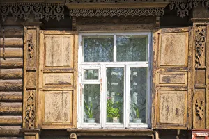 Russia, Irkutsk, Wooden shutters on house Russia, Irkutsk, Wooden shutters on house