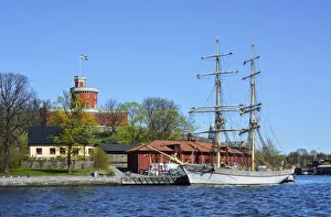 Sailing ship docked on the shore in Kastellholmen. Stockholm, Sweden Sailing ship docked on the shore in Kastellholmen. Stockholm, Sweden