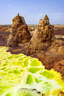 Salt rocks formations and pools of volcanic sulfuric acid, Dallol, Danakil Depression Salt rocks formations and pools of volcanic sulfuric acid, Dallol, Danakil Depression