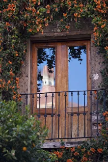 San Miguel de Allende; Mexico; An attractive spanish style balcony with the refelction San Miguel de Allende; Mexico; An attractive spanish style balcony with the refelction